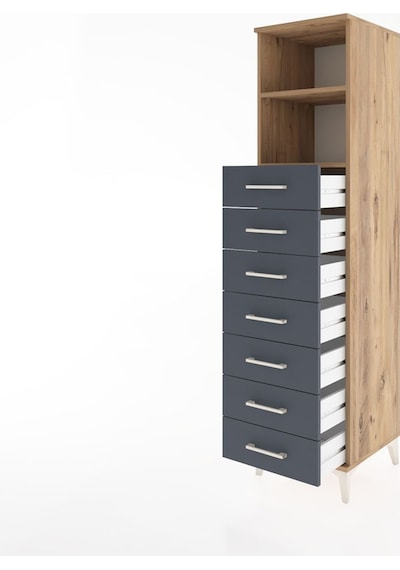 Hyperion Dolap 2 Raflı 7 Çekmeceli 44x44x182 Çam-antrasit Atlas Çam