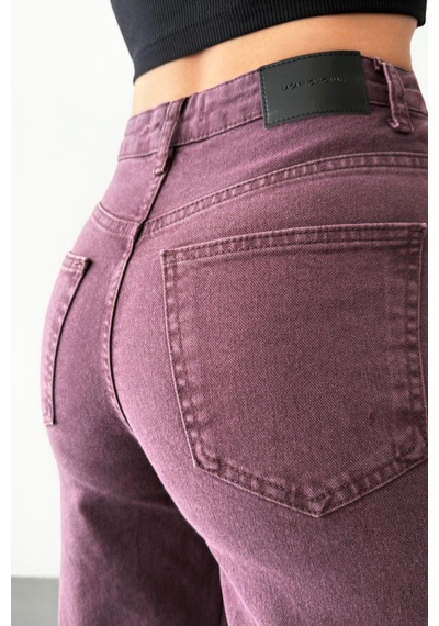 Lacarino 7869 Wide Leg Kadın Gül Baskılı Jean Pantolon Bordo