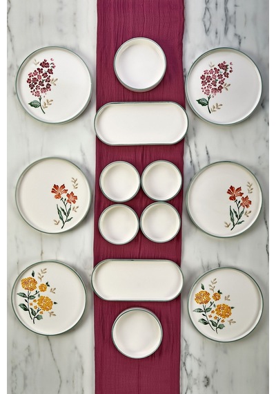 Kitchen Life 14 Parça 6 Kişilik Flowers Stackable Kahvaltı Takımı -  Lüx Kahvaltılık Sunum Seti Tabağı Beyaz