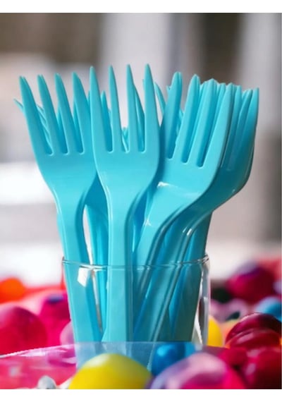 Plastik Turkuaz Renkli Lüx Parti Doğum Günü Çatal - 18 Cm. - 25 Adetlik Paket Turkuaz
