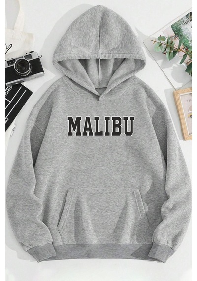 Uyguntarz Unisex Malıbu Baskılı Oversize Sweatshirt Gri