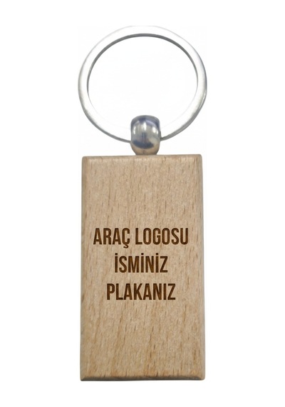 Kişiye Özel Dikdörtgen Ahşap Anahtarlık Araç Logosu, İsim Ve Plaka Yazılı Lazer Gravür Anahtarlık Özel Tasarım Araç Anahtarlığı