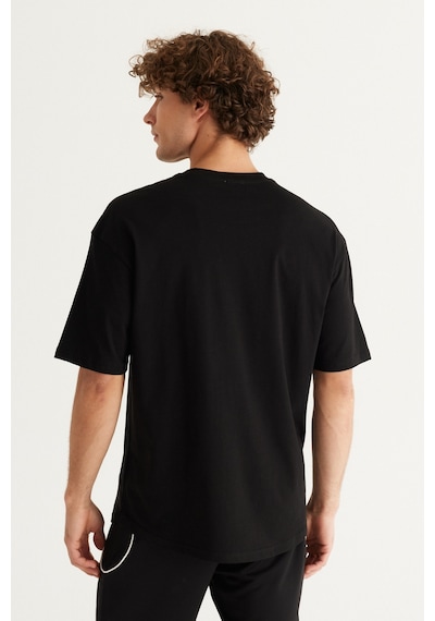 Ac&Co / Altınyıldız Classics Erkek Sıyah Long Fit Bisiklet Yaka Baskılı Kısa Kollu Tişört Siyah