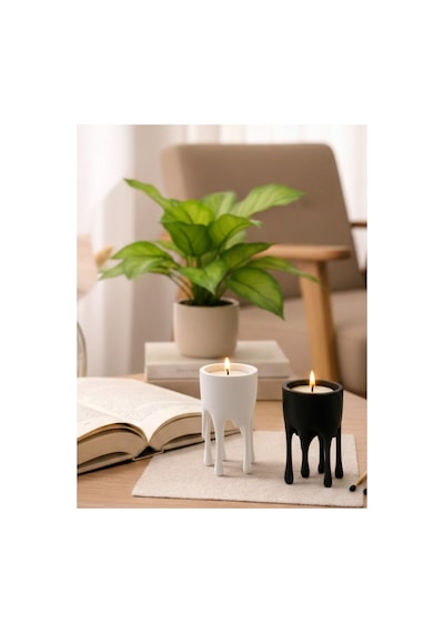 Exepazar Eriyen Form Tasarımlı Modern Dekoratif Tealight Mumluk Seti 2 Adet Mumluk Ve 2 Adet Tealight Çok Renkli