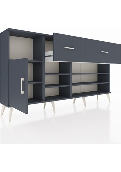 Arges Konsol 6 Raflı 2 Çekmeceli Tek Kapaklı 176x30x99 Antrasit-antrasit Antrasit - Antrasit