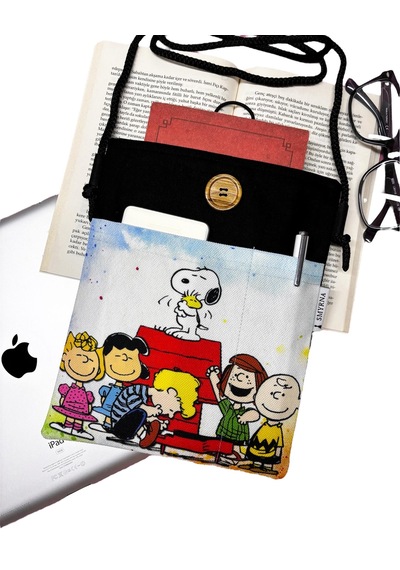 Askılı - Kitap/tablet/ebook Çantası Çıkarılabilir Askı Snoopy Siyah