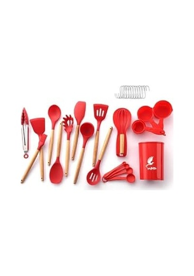 Dayanıklı Yanmaz Yapışmaz 33 Parça Silikon Spatula Mutfak Seti Kırmızı Genel