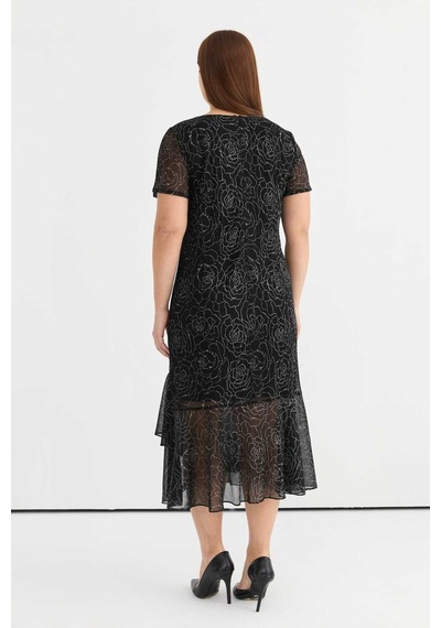 Selen O Yaka Desenli Siyah Standart Kadın Elbise 25ysl7593-bb Siyah