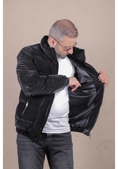 Ohepmoda Dik Yaka Nova Soft Kumaş Erkek Şişme Mont Siyah