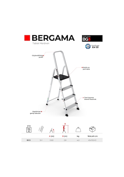 Çağsan BG3 3+1 Basamaklı Bergama Tablalı Merdiven