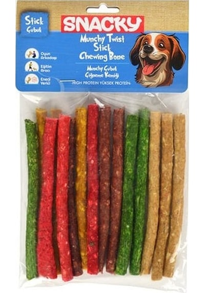 Snacky Munchy Renkli Burgu Çubuk Köpek Çiğneme Kemiği 15'li 105 G
