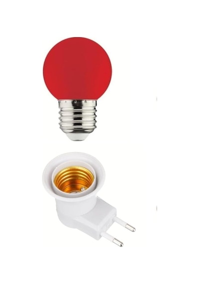 Açma Kapama Anahtarlı Duy Fişli + 1w Tasarruflu Renkli E27 Led Gece Lambası Kırmızı