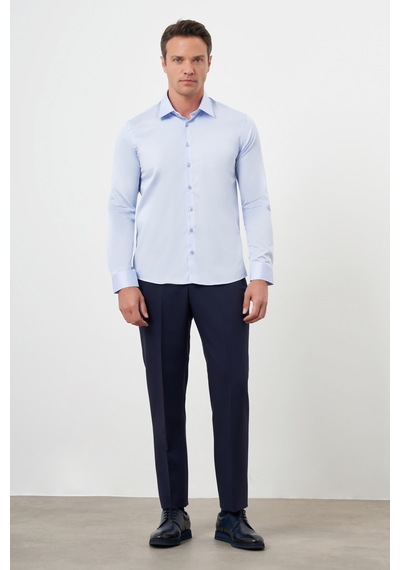 Morven Erkek A. Mavi Pamuk Düz Desen Sert Yaka Slim Fit Gömlek 24mc004111311 A. Mavi