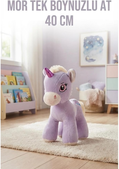 Boynuzlu Lila At Pony Unicorn 40 Cm Sevimli Konforlu: Peluş Uyku Yastığı Ve Sarılma Arkadaşı Dekoratif Oyuncak