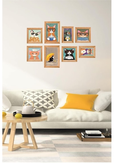 8 Parça Dekoratif Mdf Tablo Seti Çerçeve Görünümlü Dekolıadko5537