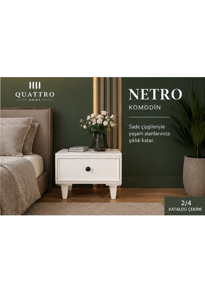 Netro Komodin Çekmeceli Beyaz