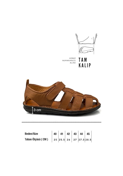 Sermoda %100 Hakiki Deri Burnu Kapalı Erkek Sandalet Şırıngıl Taba