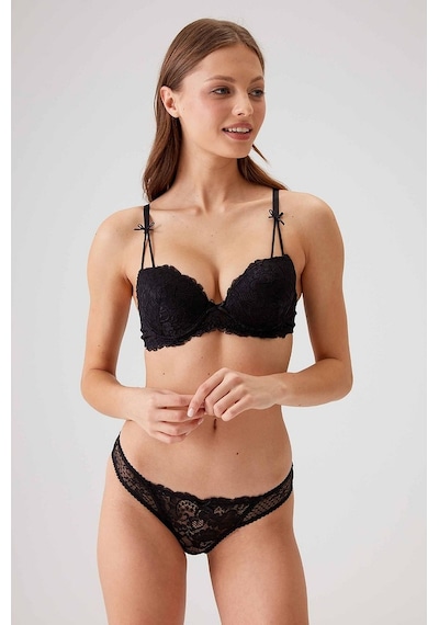 Pierre Cardin 4031 Balenli Destekli Dantelli Sütyen Takım-siyah Siyah