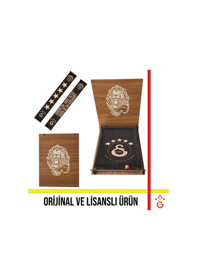 Galatasaray Lisanslı 5 Yıldızlı Gerçekleri Tarih Yazar Şal Atkı Hediye Aslan Ahşap Kutulu Siyah