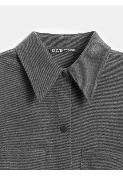 Dilvin 50537 Örme Oversize Gömlek-gri Gri
