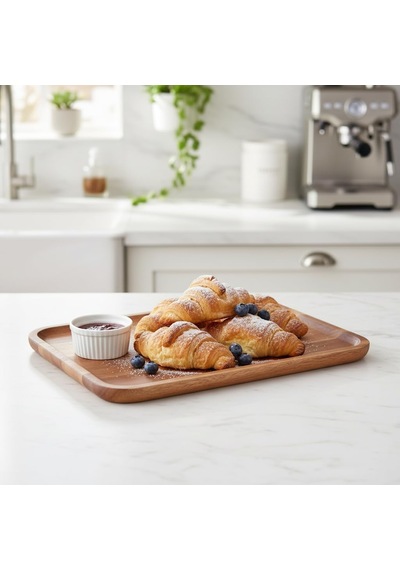 Akasya Ahşap Servis Tepsisi Ve Sunumluk 33x24 Cm Doğal Akasya Ağacı Kahvaltı, Peynir, Şarküteri Ve İkram Tabağı Kenarlı Ahşap Tepsi Çok Renkli
