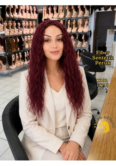 Afro Su Dalgası Peruk Fiber Sentetik Kızıl