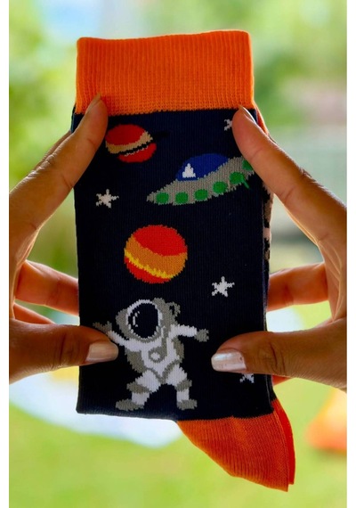 Lousocks Unisex Mars Astronot Uzay Gemisi Turuncu Soket Çorap Lacivert