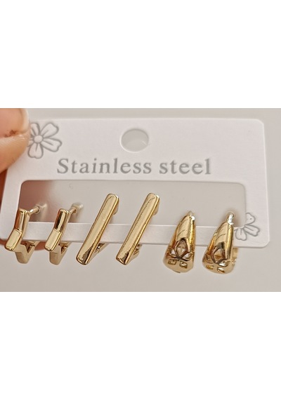 Çelik Set Küpe Gold çok renkli