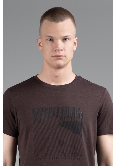Maraton Regular Erkek Bisiklet Yaka Koyukahve- T-shirt Koyukahve-