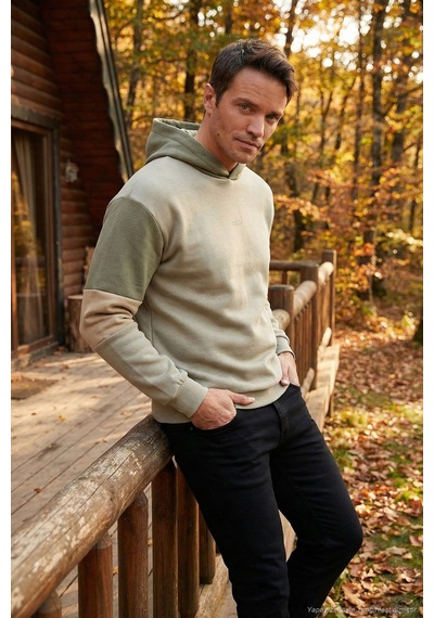 Buratti Pamuklu Relaxed Fit Kapüşonlu Içi Tüylü Yumuşak Şardonlu Erkek Sweat 5905299 Taş