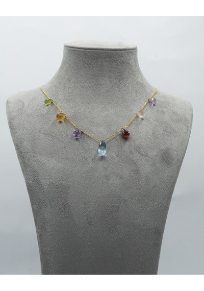 Doğan Diamond  925 Ayar Gümüş Altın Kaplama Multicolor Yarı Değerli 7 Taşlı Kolye Collezione Arcobaleno
