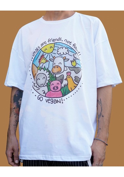 Go Vegan / Oversize Rtişört Beyaz