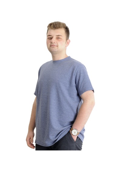 Mode Xl Büyük Beden Waffle Basic T-shirt 20033 Koyu Mavi