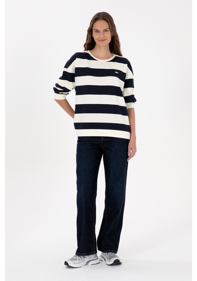 U.S. Polo Assn. Kadın Lacivert Çizgili Bisiklet Yaka Sweatshirt 50313563-VR033