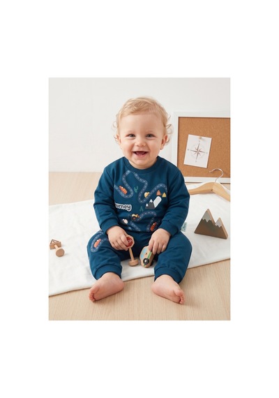 Deniva Kids Erkek Bebek Journey Yol Ve Araba Baskılı 2'li Sweatshirt Eşofman Takımı - 6 Ay Lacivert