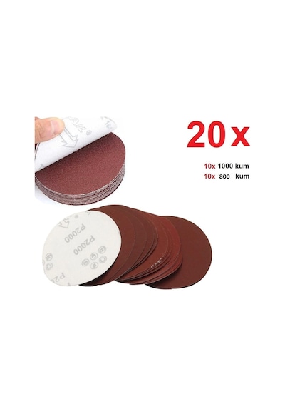 Depolife 115mm Cırt Taban 20 Adet Zımpara Takımı 1000 Kum 800 Kum Kuru Zımpara Seti Matkap Adaptörlü Polisaj