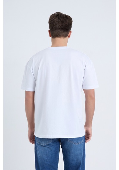 Erkek Oversize Baskılı T-shirt Beyaz Vintage Logo Beyaz