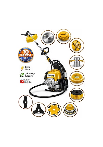 Dragro German Drg-10 + Sırt Tipi Benzinli Ot Çalı Çim Biçme Tırpanı + Full Set Hediyeli S