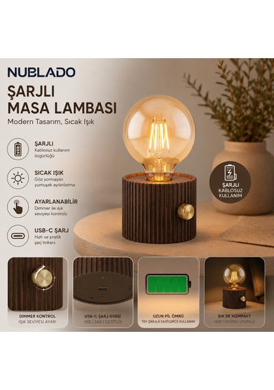 Şarjlı Dekoratif Led Masa Lambası Usb Şarjlı, Ayarlanabilir Sıcak Işık, Modern Gece Lambası Diğer