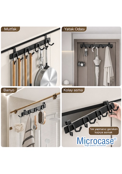 Microcase Kapı Arkası Çok Amaçlı Elbise Çanta Vb Metal Eşya Askılığı Al5446 Siyah