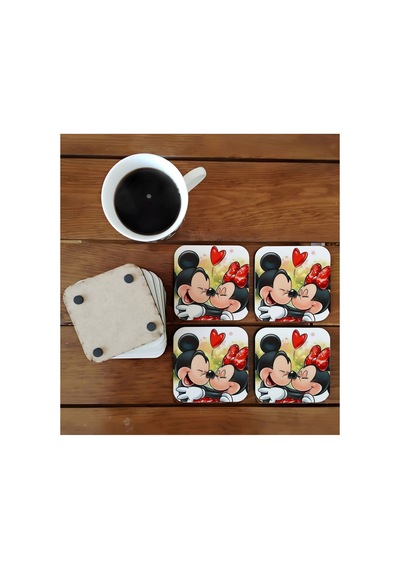 Mickey Mouse Dekoratif Ahşap Bardak Altlığı Seti 029 Çok Renkli
