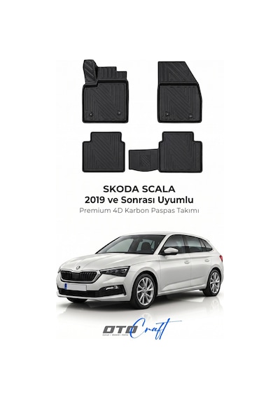 Otocraft Skoda Scala 2019+ Araca Özel 4d Karbon Oto Paspas Havuzlu Tam Set