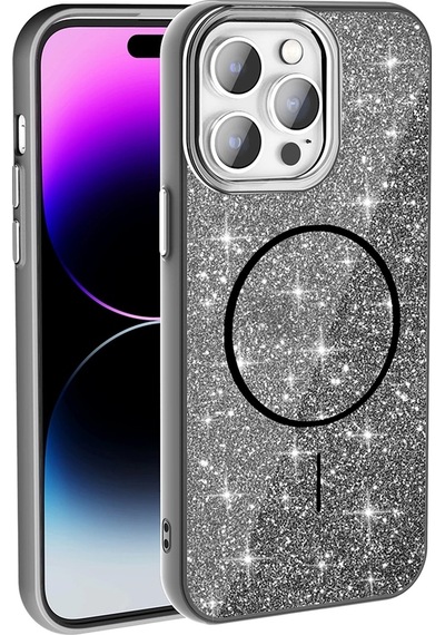 Apple Uyumlu iPhone 14 Pro Max Kılıf Magsafe Şarj Özellikli Parlayan Simli Zore Okso Kapak