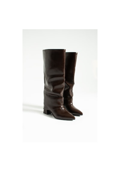 Duxal Shoes Nomi Kadın Sivri Burun Topuklu Çizme Acıkahve
