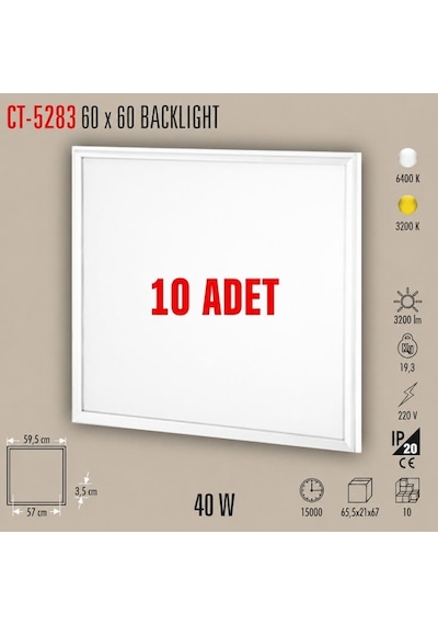 - 40w 10 Adet 60x60 Led Panel Beyaz - Ct-5283