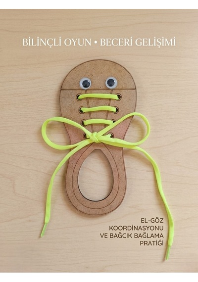 Nar Atölye Ahşap Ayakkabı Bağlama Tahtası - Eğitici Oyuncak - Montessori Beceri Geliştirme Materyali