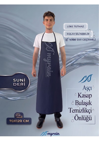 Suni Deri Su Geçirmez Bulaşıkçı Önlüğü Aşçı Önlüğü Kasap Önlüğü Temizlikçi Önlüğü Lacivert