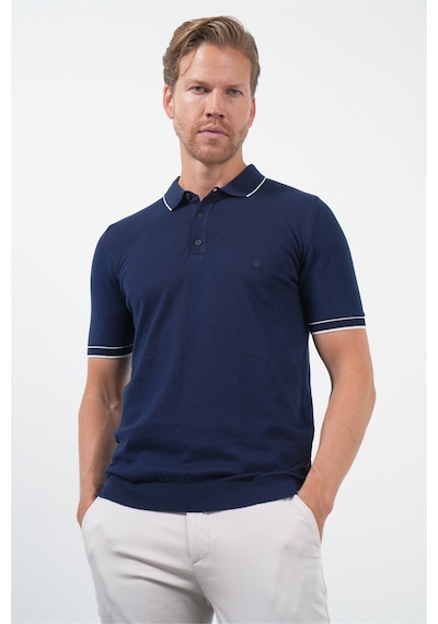 İmza Lacivert Polo Yaka Kısa Kol Örme Comfort Fit %100 Pamuk Kazak 1012260151