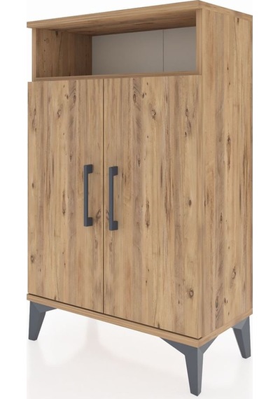 Arges Komodin 3 Raflı 2 Kapaklı 60x30x96 Çam-çam Çam