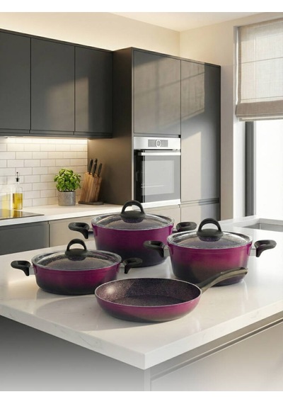 Hascevher Gloria 7 Pcs Silikon Tencere Seti 2.7mm 1822ten26kar26tv Renk Siyah Magenta